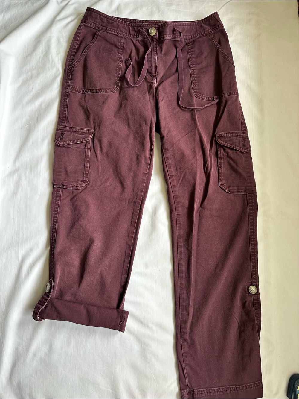 LL Bean Favorite Fit Roll Up Drawstring Cargo Pants in Plum Burgundy - Picture 6 of 10